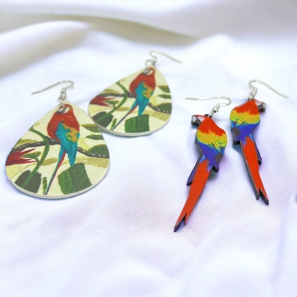 NWT Handmade Parrot Earrings - Tropical Bird Jewelry, Margaritaville Accessories